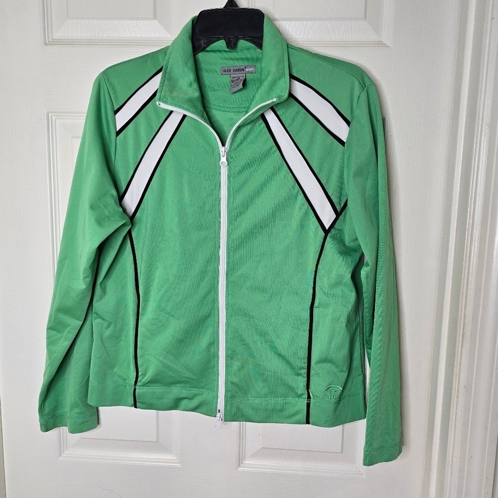 Y2K Oleg Cassini Green with black‎ white Womens track Jacket L